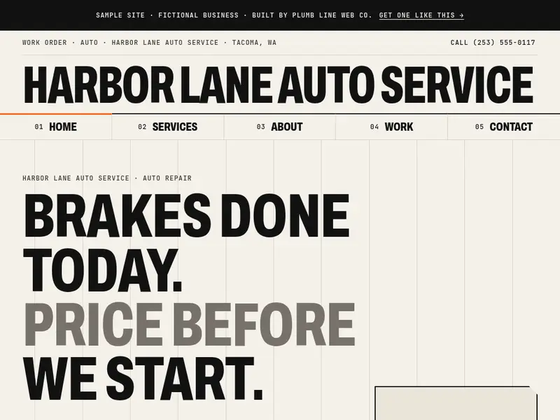 Screenshot of the auto-shop sample site