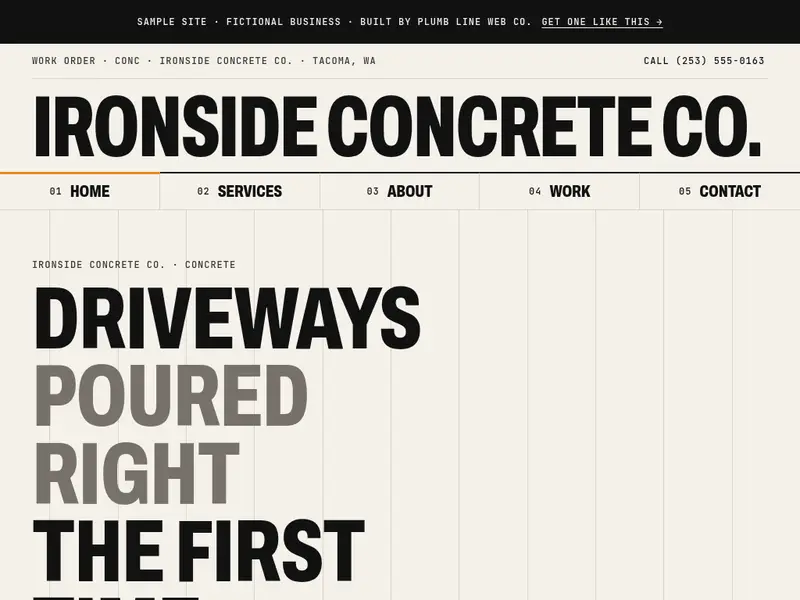 Screenshot of the concrete sample site